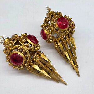 Vintage MCM Gold Plastic Christmas Ornaments Light Covers Jeweled 4.5"